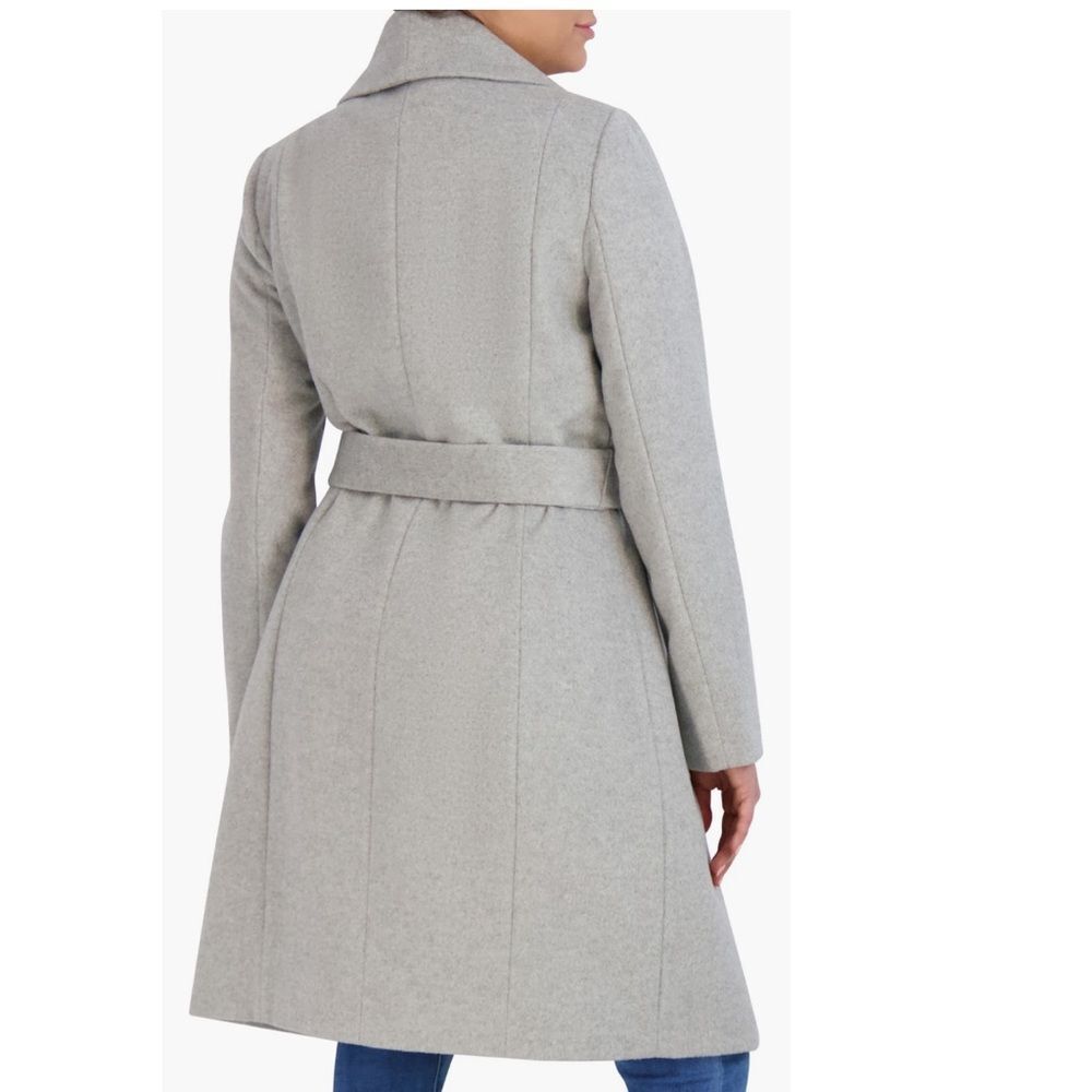 Cole Haan Signature Slick Wool Blend Wrap Shawl Collar Coat, Gray, Size 14, NWT - Picture 4 of 10
